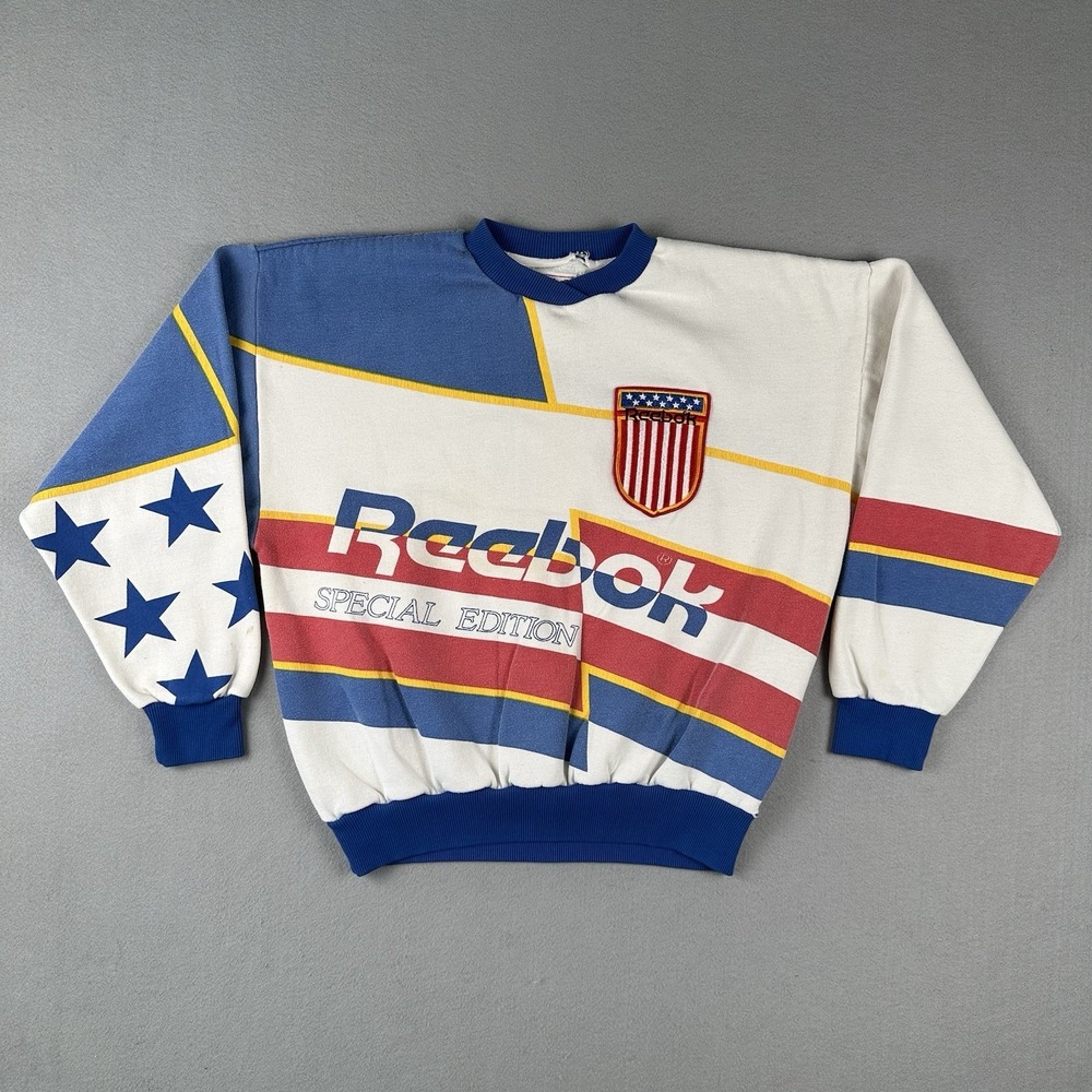 Vintage 80s 90s Reebok USA Sweatshirt Men's Small America World Record Sport